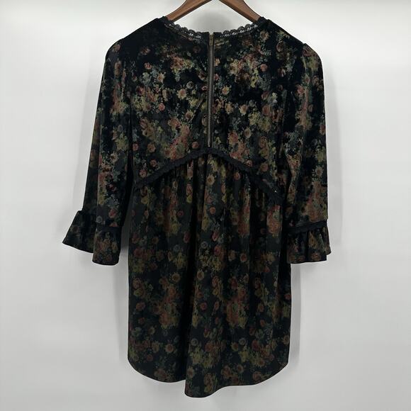 POL Babydoll Top Womens Medium Green Velvet Grunge Goth Victorian Fairy Tunic - Picture 6 of 14